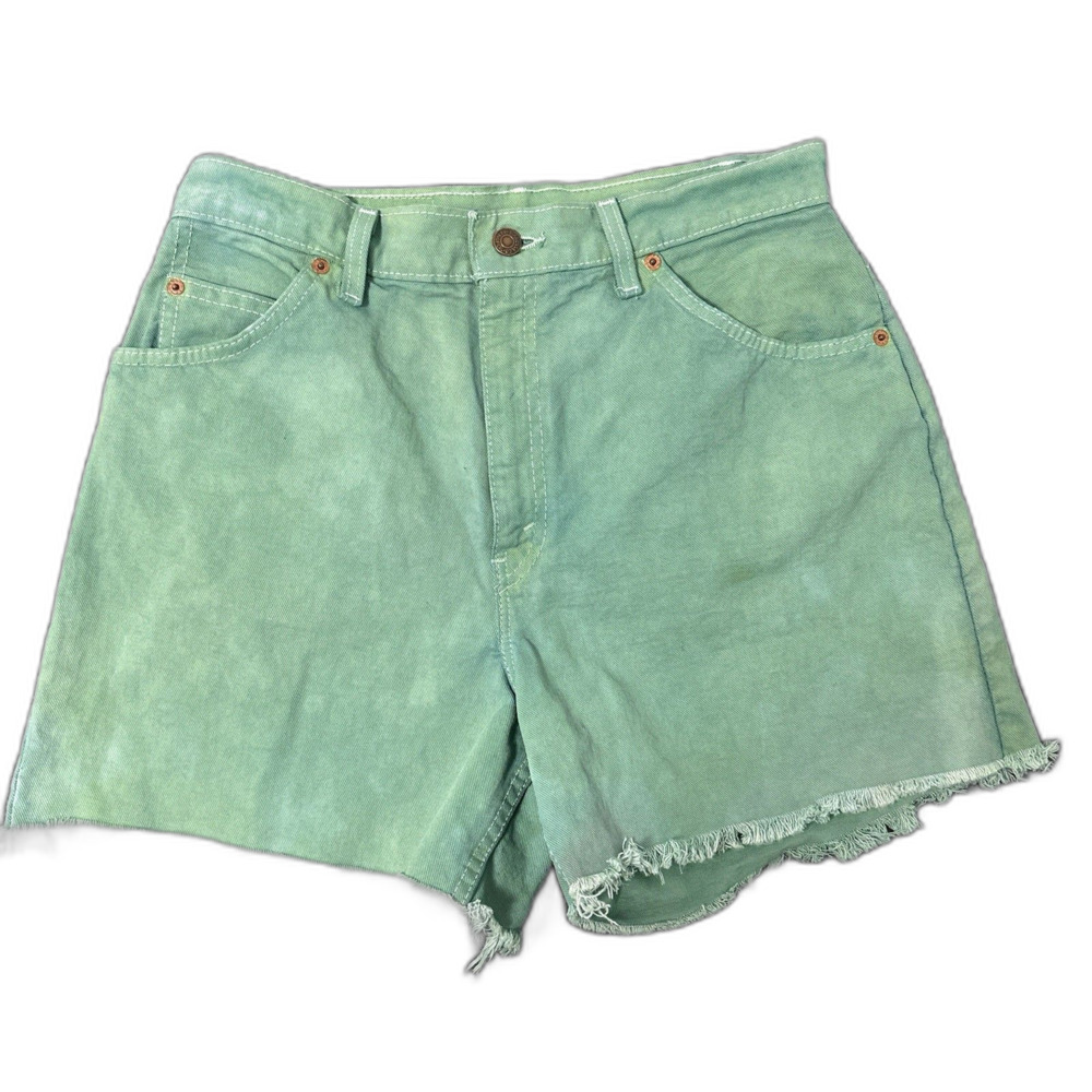 Vintage 90s Levi’s 951 Orange Tab High Rise Cutoff Denim Shorts 12 Green USA